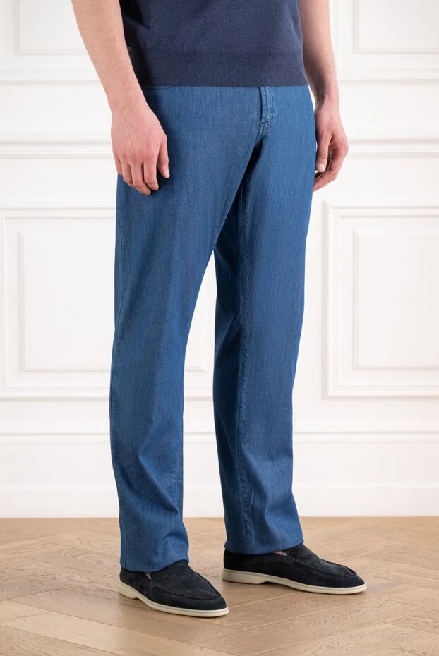 Billionaire blue jeans with coat of arms embroidery and red decorative seams 139343 - photo 3