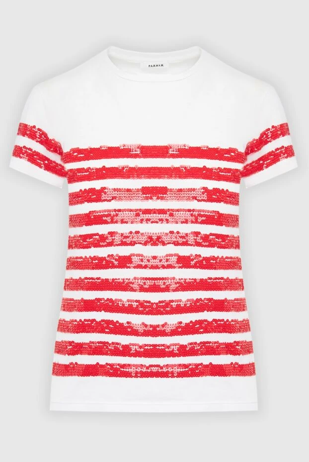 P.A.R.O.S.H. womens white cotton t-shirt with sequin stripes 139537 - photo 1