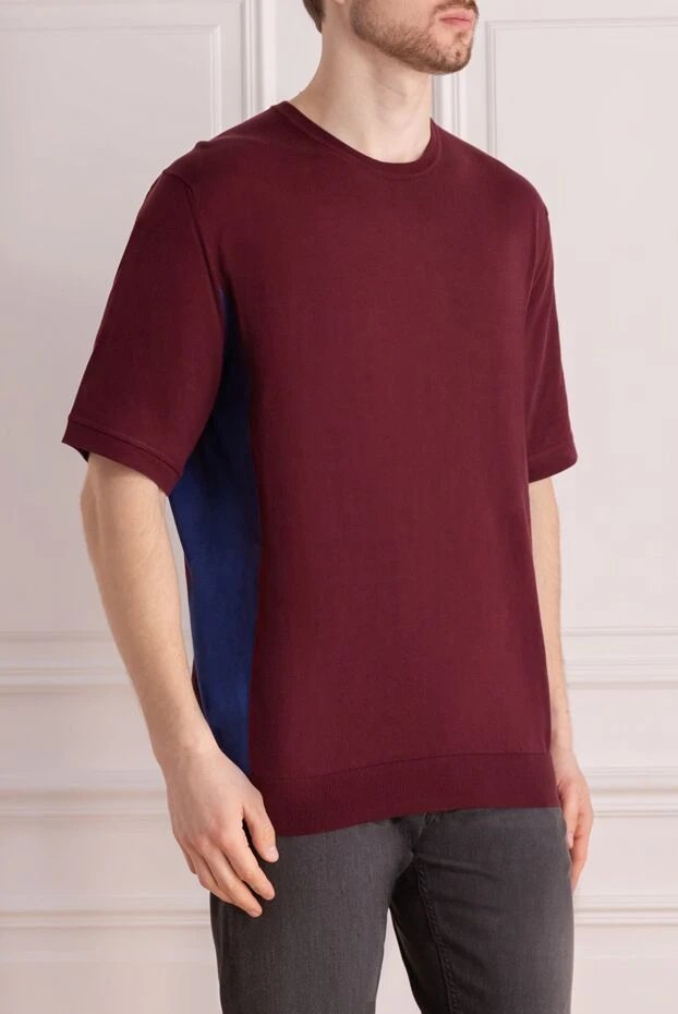 Cesare di Napoli men's burgundy t-shirt with contrasting inserts on the side 195575 - photo 3