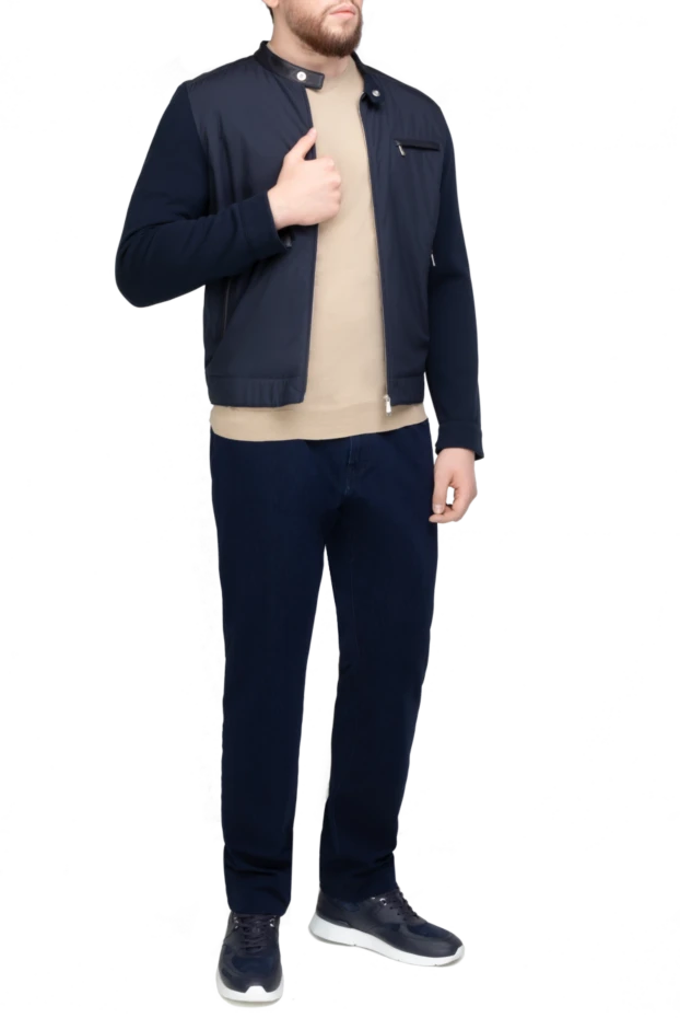 Куртка из хлопка и кожи синяя мужская - фото 2