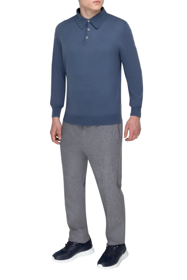 Bilancioni long-sleeved cashmere polo shirt blue for men 196490 - photo 2
