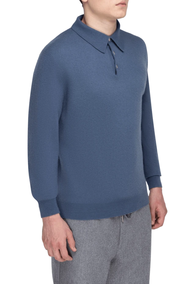 Bilancioni long-sleeved cashmere polo shirt blue for men 196490 - photo 3