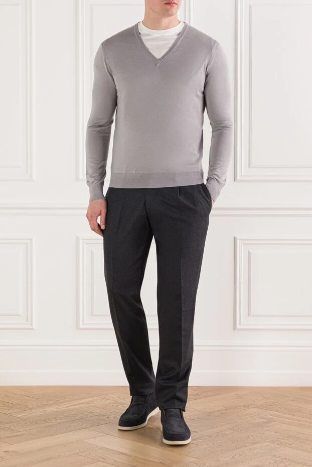 Bilancioni джемпер мужской тонкий серый базовый из кашемира и шелка 139795 - фото 2