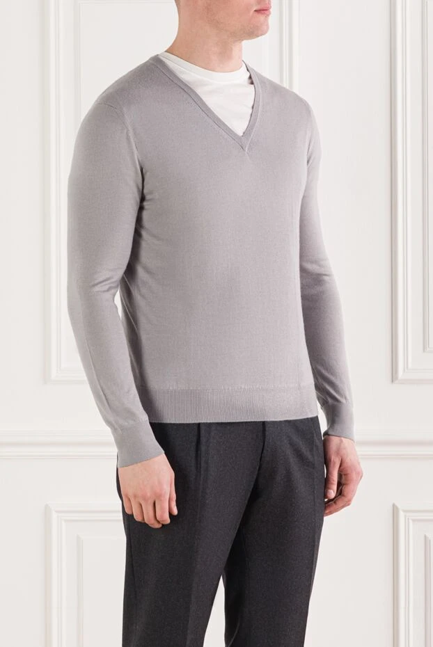 Bilancioni джемпер мужской тонкий серый базовый из кашемира и шелка 139795 - фото 3