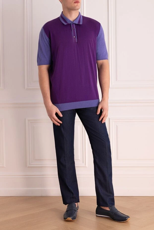 Cesare di Napoli men's purple cotton polo shirt with contrast inserts and buttons 196961 - photo 2