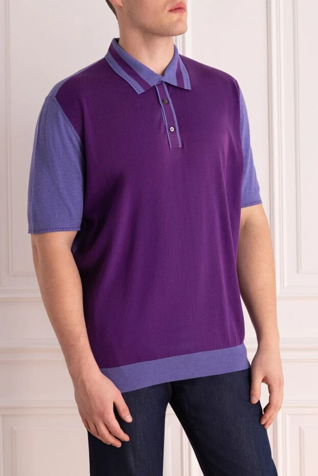 Cesare di Napoli men's purple cotton polo shirt with contrast inserts and buttons 196961 - photo 3