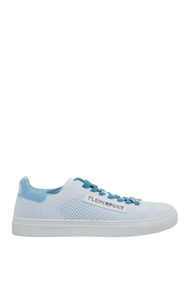 Women's textile sneakers with blue laces in white