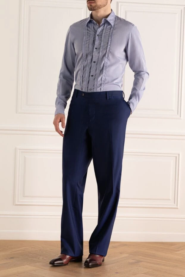 Cesare di Napoli мужские брюки из шерсти синие мужские купить с ценами и фото 140185 - фото 2