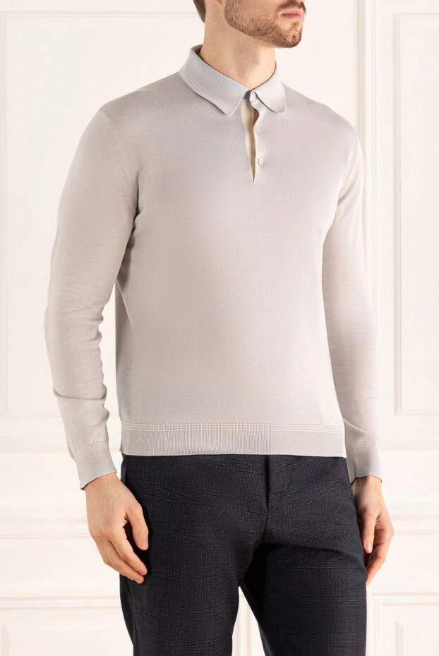 Stefano Ricci поло с длинным рукавом из шелка и кашемира серое мужское 140382 - фото 3