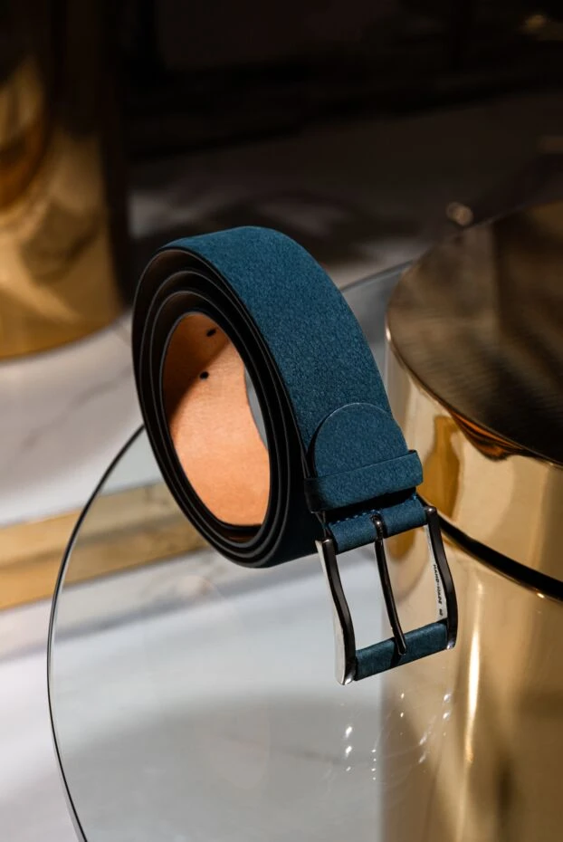 Ремінь з нубуку синій чоловічий - фото 2