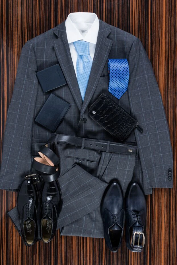 Lubiam mens grey wool suit in a contrast textured check pattern 140586 - photo 2