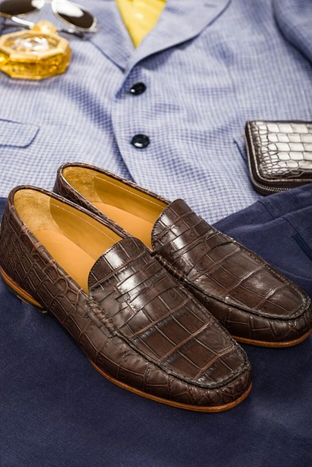 Лофери-пенні зі шкіри алігатора темно-коричневі чоловічі - фото 2