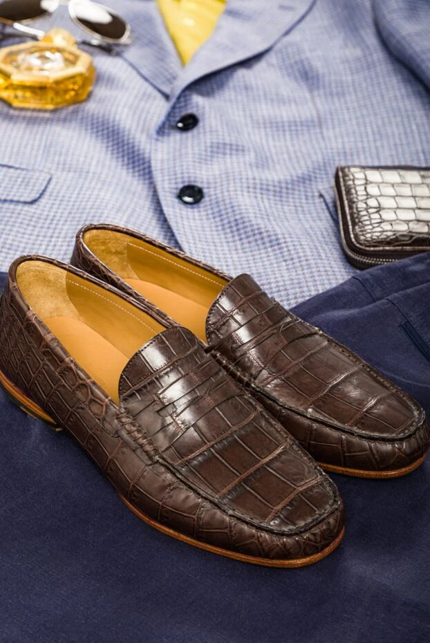 Cesare di Napoli dark brown penny loafers made of alligator leather for men 140600 - photo 3