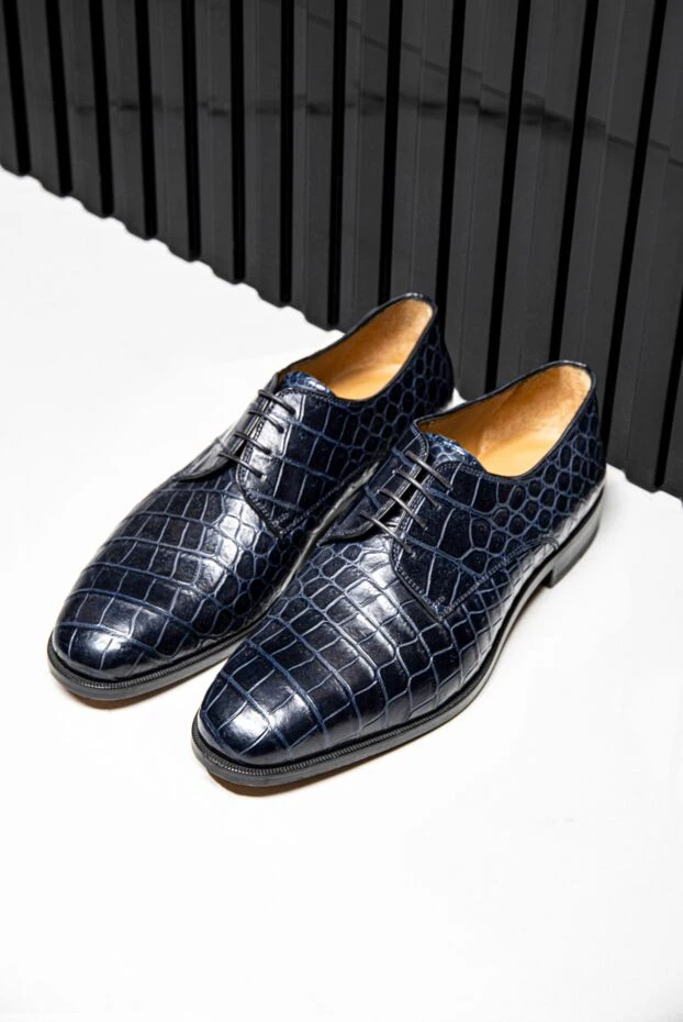 Туфли дерби синие из кожи аллигатора мужские - фото 2