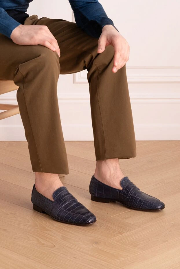 Cesare di Napoli man blue crocodile leather loafers for men buy with prices and photos 140658 - photo 2