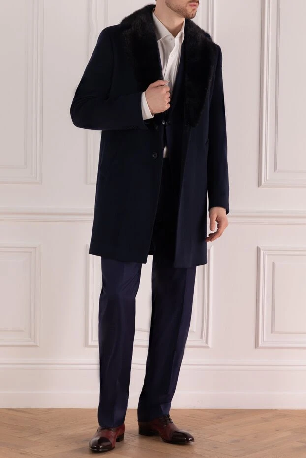 Loro Piana пальто з вовни та норки синє чоловіче 140789 - фото 2