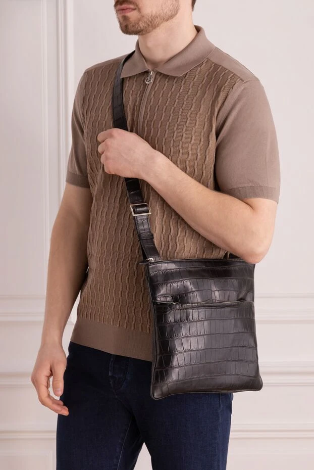 Cesare di Napoli man brown genuine leather and alligator leather shoulder bag for men buy with prices and photos 140950 - photo 2