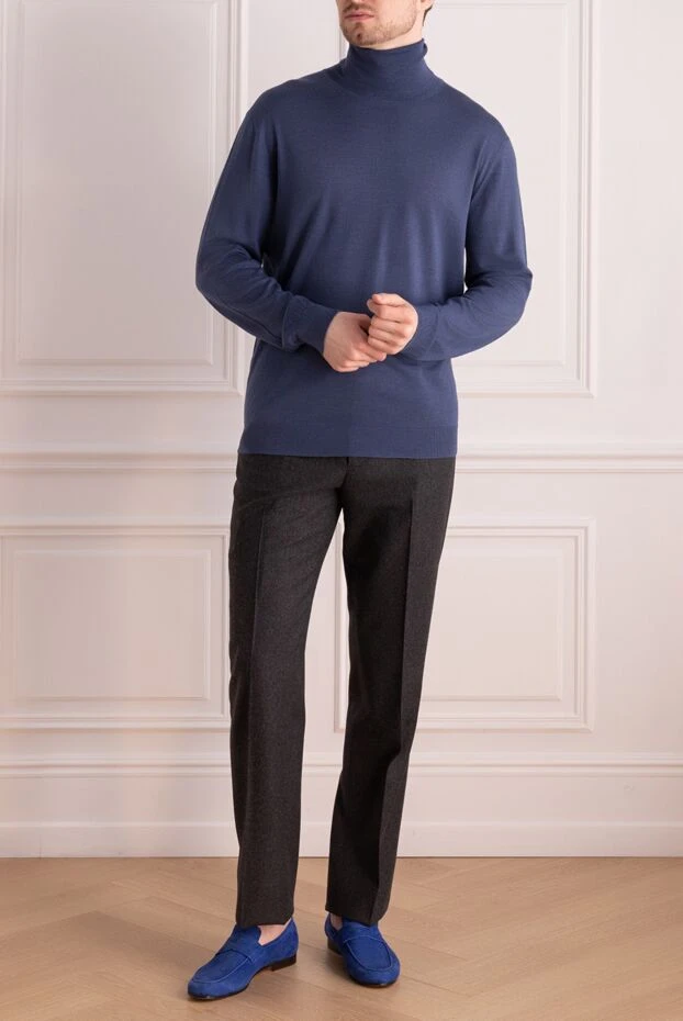 Cesare di Napoli man men's golf in wool, silk and cashmere blue buy with prices and photos 141023 - photo 2