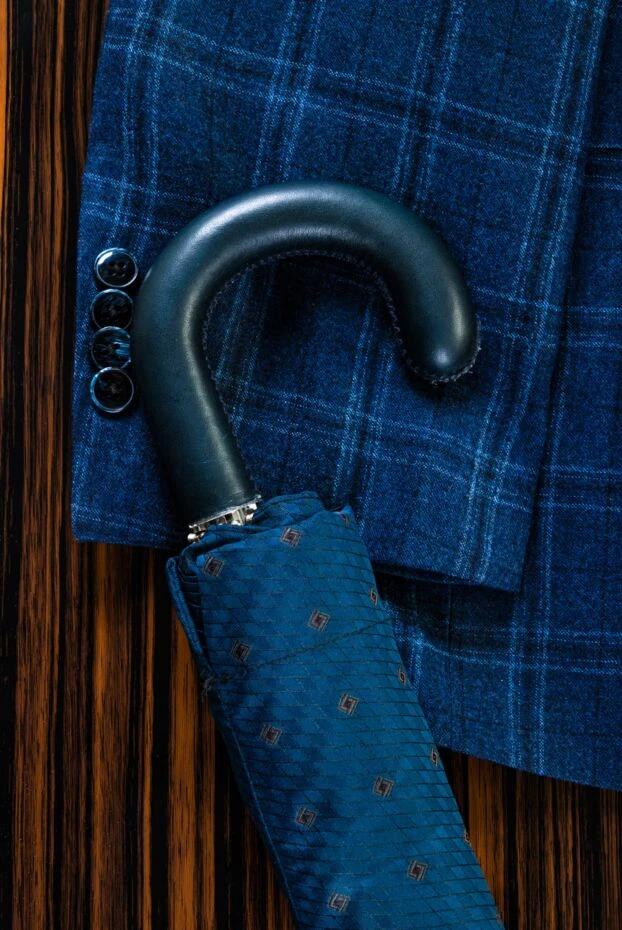 Pasotti парасолька чоловіча синя з поліестеру однотонна з чорною ручкою 141110 - фото 2