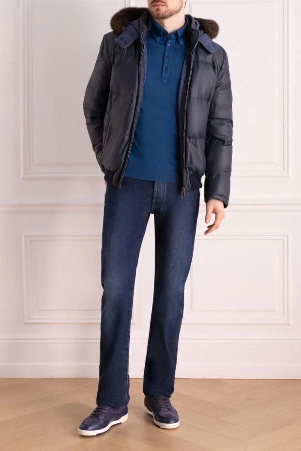 Enrico Mandelli мужские куртка из кожи и кашемира синяя мужская купить с ценами и фото 141130 - фото 2