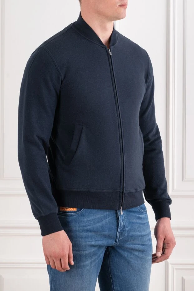 Brunello Cucinelli кофта спортивна з бавовни та еластану синя чоловіча 141188 - фото 3