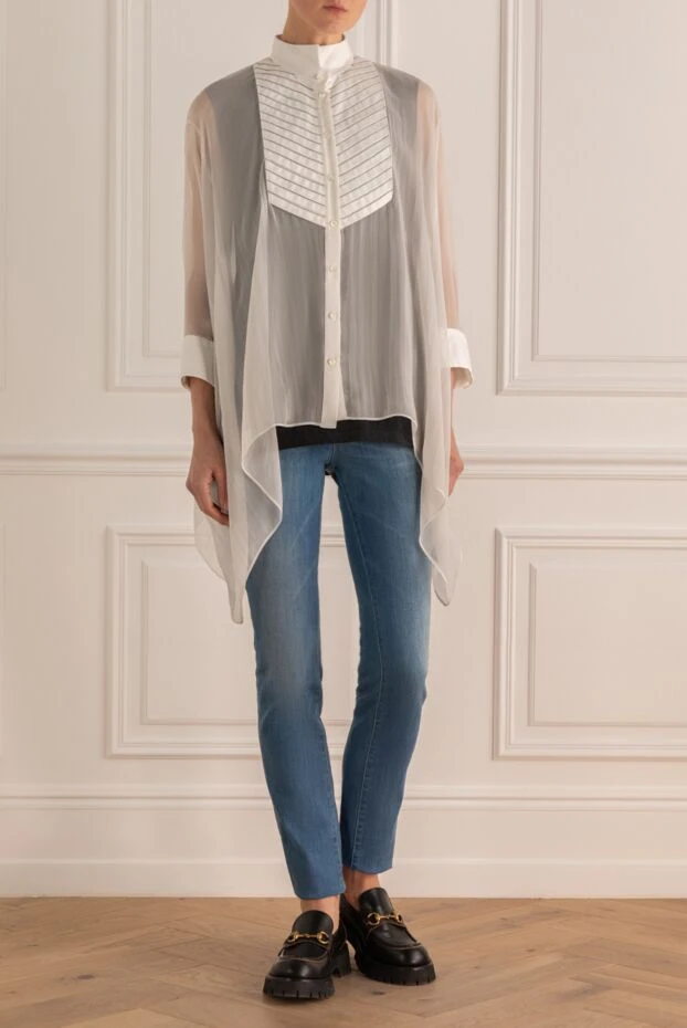 Блуза жіноча шовкова з асиметричним низом біла - фото 2