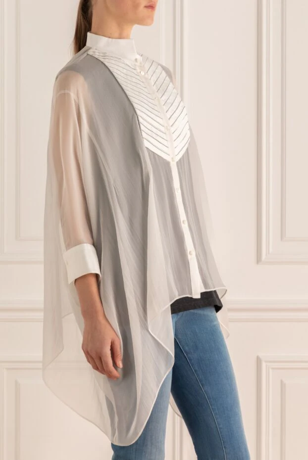 Brunello Cucinelli women's silk blouse with an asymmetric hem white 141323 - photo 3