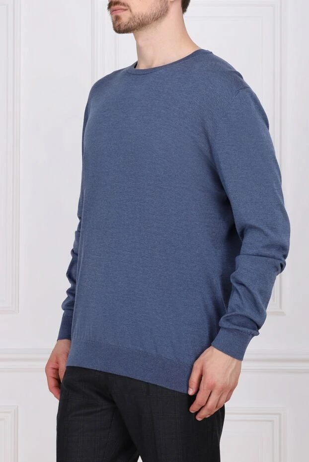 Cesare di Napoli man turtleneck jumper in wool and cashmere, blue for men 141997 - photo 3