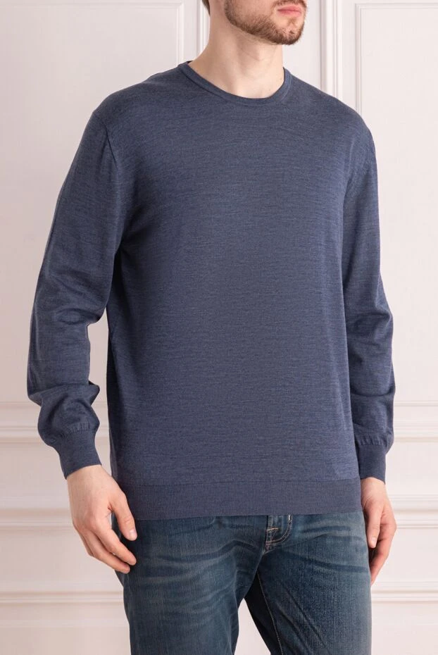 Cesare di Napoli man turtleneck jumper in wool and cashmere, blue for men 141997 - photo 3