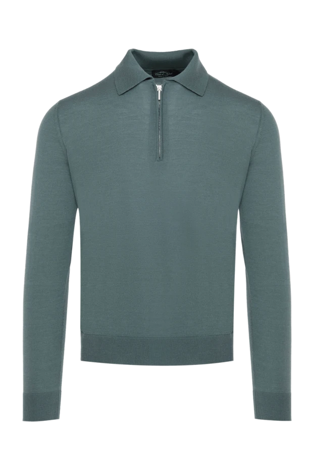 Cesare di Napoli man long sleeve polo in wool, silk and green cashmere for men buy with prices and photos 141371 - photo 1
