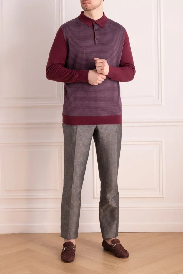 Cesare di Napoli man wool, silk and cashmere long sleeve polo burgundy for men buy with prices and photos 141406 - photo 2