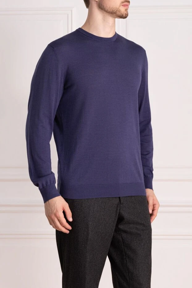 Cesare di Napoli man turtleneck jumper in wool and cashmere, blue for men 141997 - photo 3