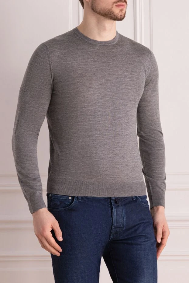 Cesare di Napoli man turtleneck jumper in wool and cashmere, blue for men 141997 - photo 3