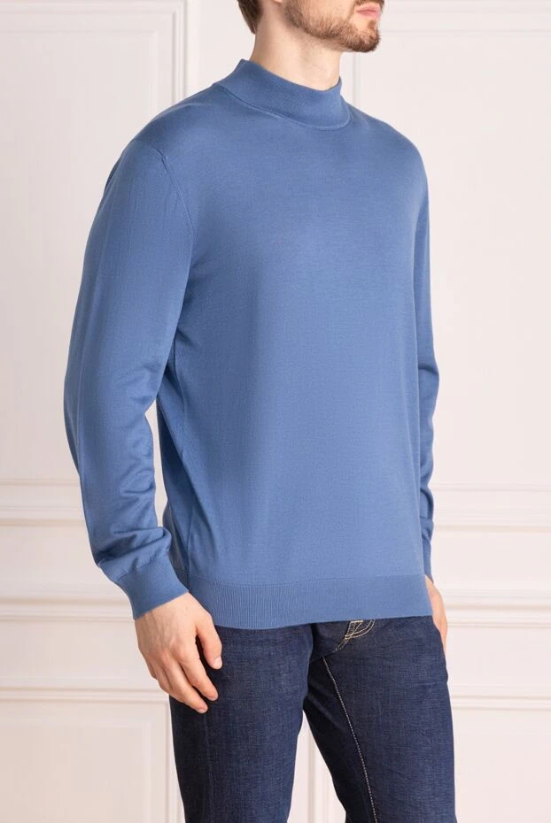 Cesare di Napoli man turtleneck jumper in wool and cashmere, blue for men 141997 - photo 3