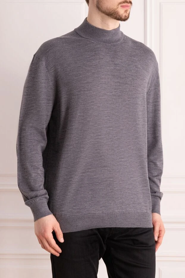 Cesare di Napoli man turtleneck jumper in wool and cashmere, blue for men 141997 - photo 3