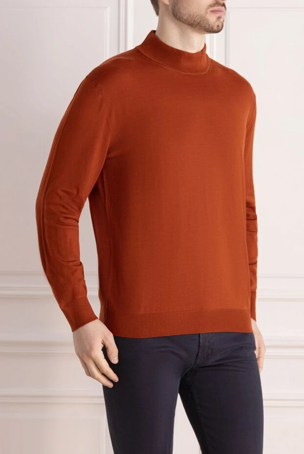 Cesare di Napoli man turtleneck jumper in wool and cashmere, blue for men 141997 - photo 3