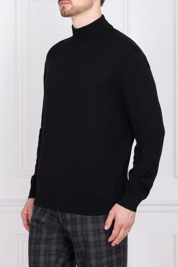 Cesare di Napoli man turtleneck jumper in wool and cashmere, blue for men 141997 - photo 3