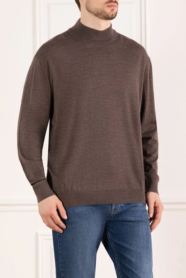 Cesare di Napoli man turtleneck jumper in wool and cashmere, blue for men 141997 - photo 3