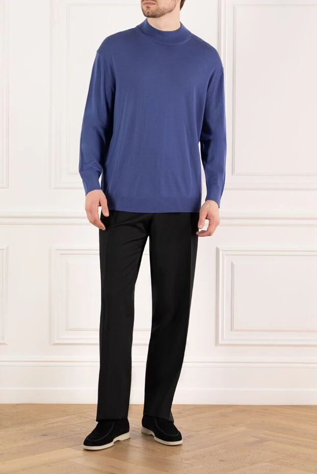 Cesare di Napoli man turtleneck jumper in wool and cashmere, blue for men 141997 - photo 2