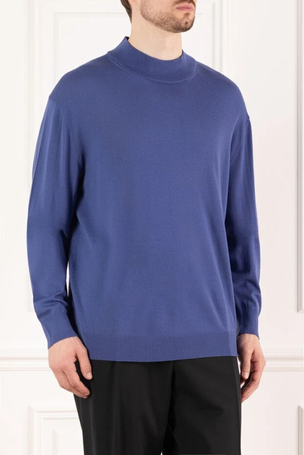 Cesare di Napoli man turtleneck jumper in wool and cashmere, blue for men 141997 - photo 3