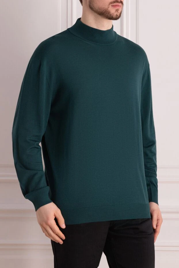 Cesare di Napoli man turtleneck jumper in wool and cashmere, blue for men 141997 - photo 3