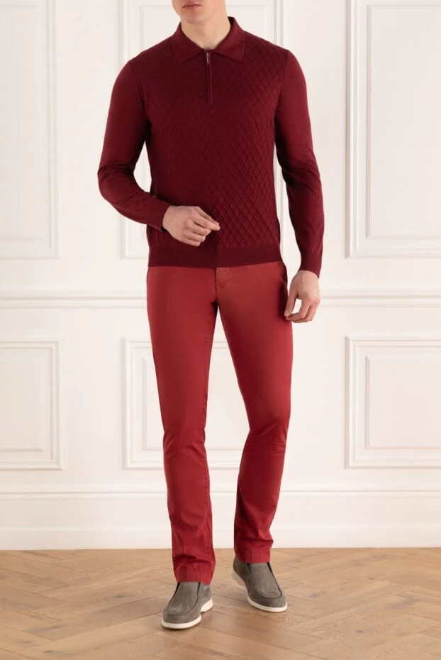 Cesare di Napoli man wool, silk and cashmere long sleeve polo burgundy for men buy with prices and photos 141444 - photo 2