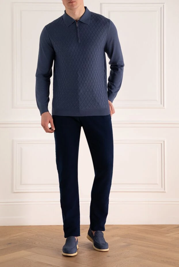 Cesare di Napoli man wool, silk and cashmere long sleeve polo blue for men buy with prices and photos 141445 - photo 2