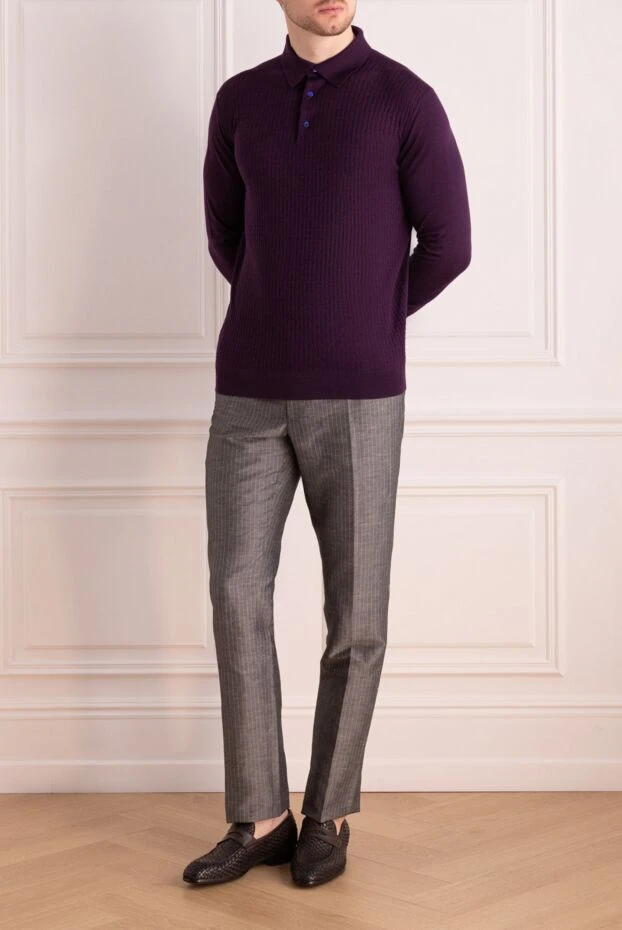 Cesare di Napoli man wool, silk and cashmere long sleeve polo violet for men buy with prices and photos 141450 - photo 2