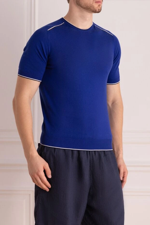 Cesare di Napoli man turtleneck jumper in wool and cashmere, blue for men 141997 - photo 3