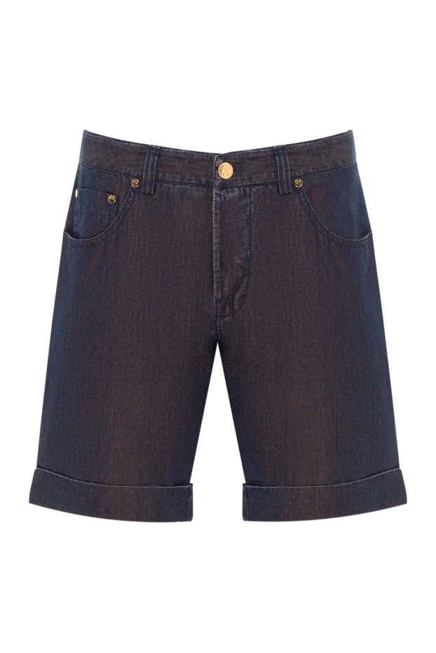 Синие мужские шорты хлопковые casual с акцентом на золотистые заклепки - фото 1