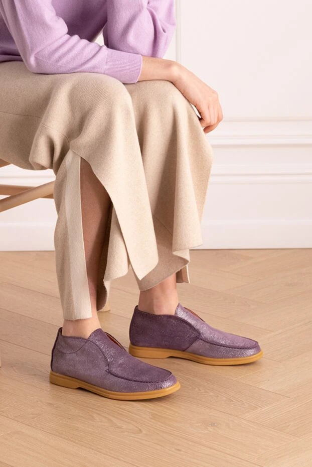 Andrea Ventura woman purple suede and fur loafers for women 141851 - photo 2