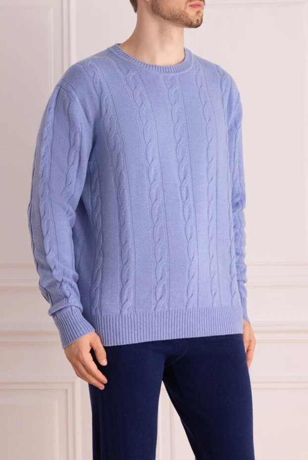 Cesare di Napoli man turtleneck jumper in wool and cashmere, blue for men 141997 - photo 3