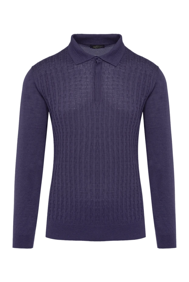 Cesare di Napoli long sleeve polo from wool, silk and cashmere blue for men 141971 - photo 1