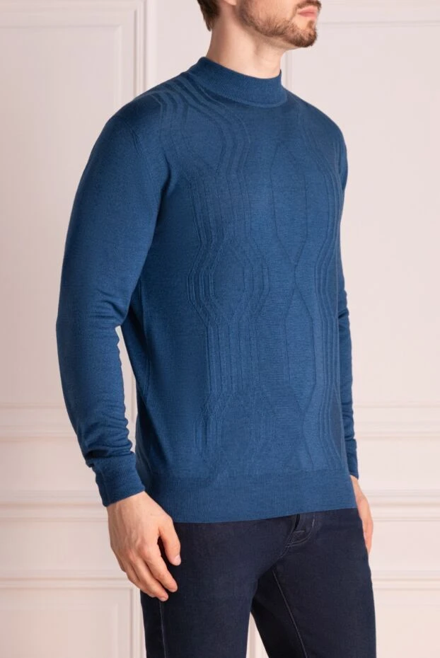 Cesare di Napoli man turtleneck jumper in wool and cashmere, blue for men buy with prices and photos 141988 - photo 2